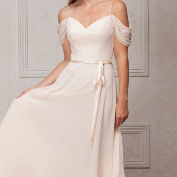 OFF THE SHOULDER PARTY PROM LONG DRESS AC824 CHAMP - Picture 2 of 5